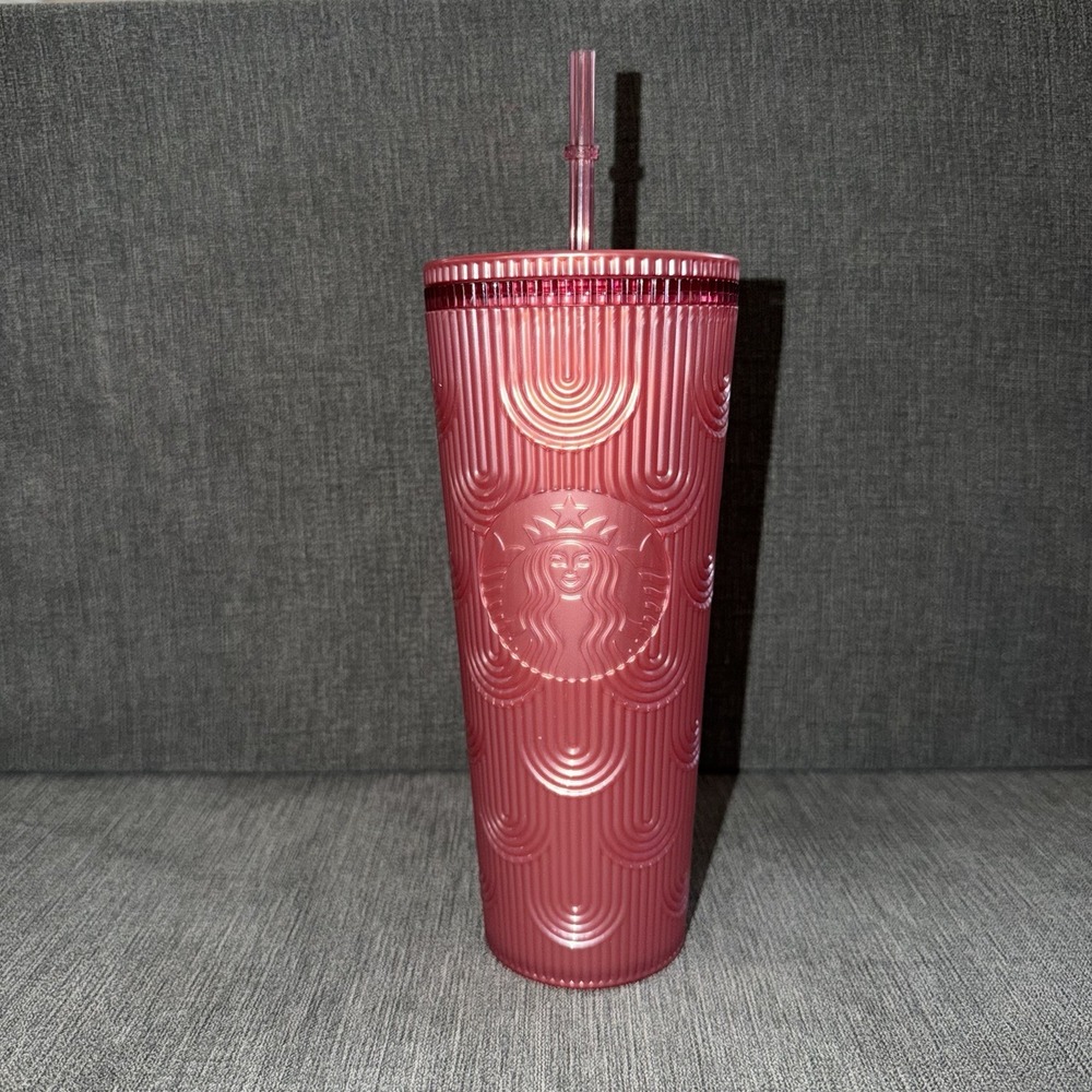 Starbucks Mermaid‎ Shell Scales Dusty Rose Pink Shimmer Cold Cup Tumbler 24 oz